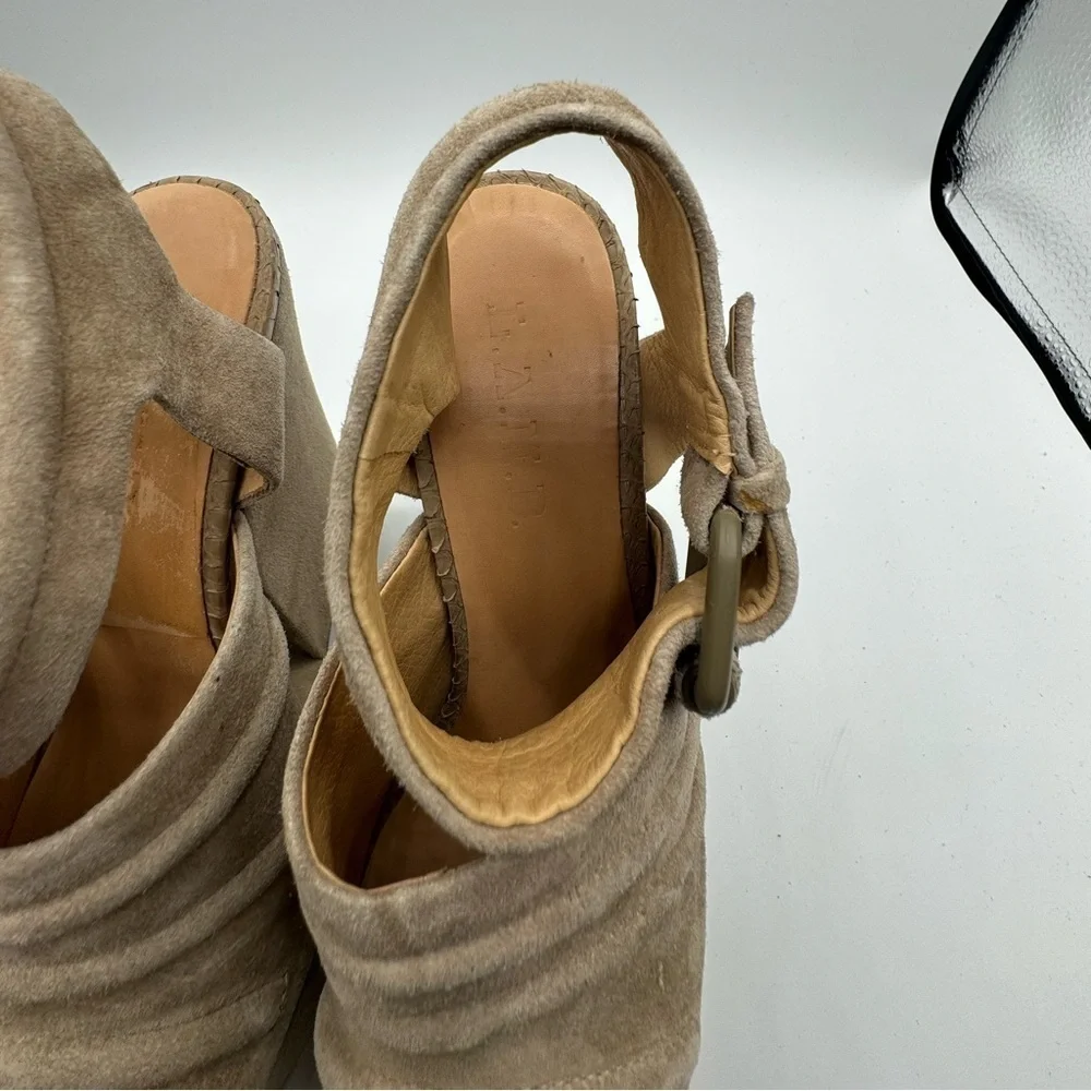 L.A.M.B wedge suede sandal size 5.5 Tan Suede